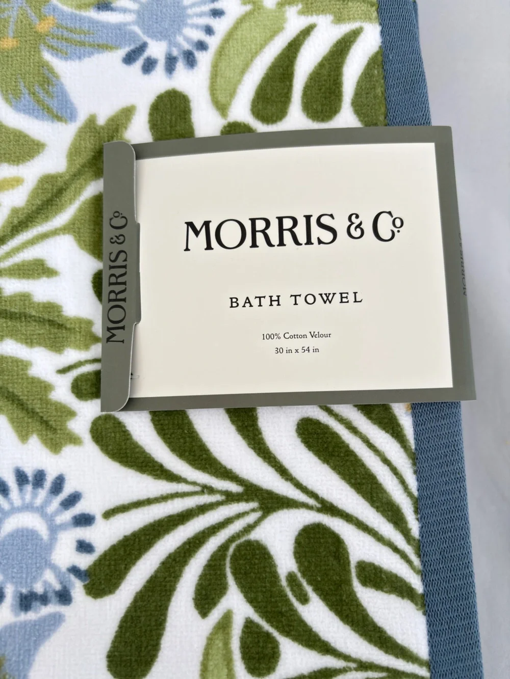 NWT Morris & Co Botanical Cotton Velour Bath Towels Set of 2 Blue Green Floral